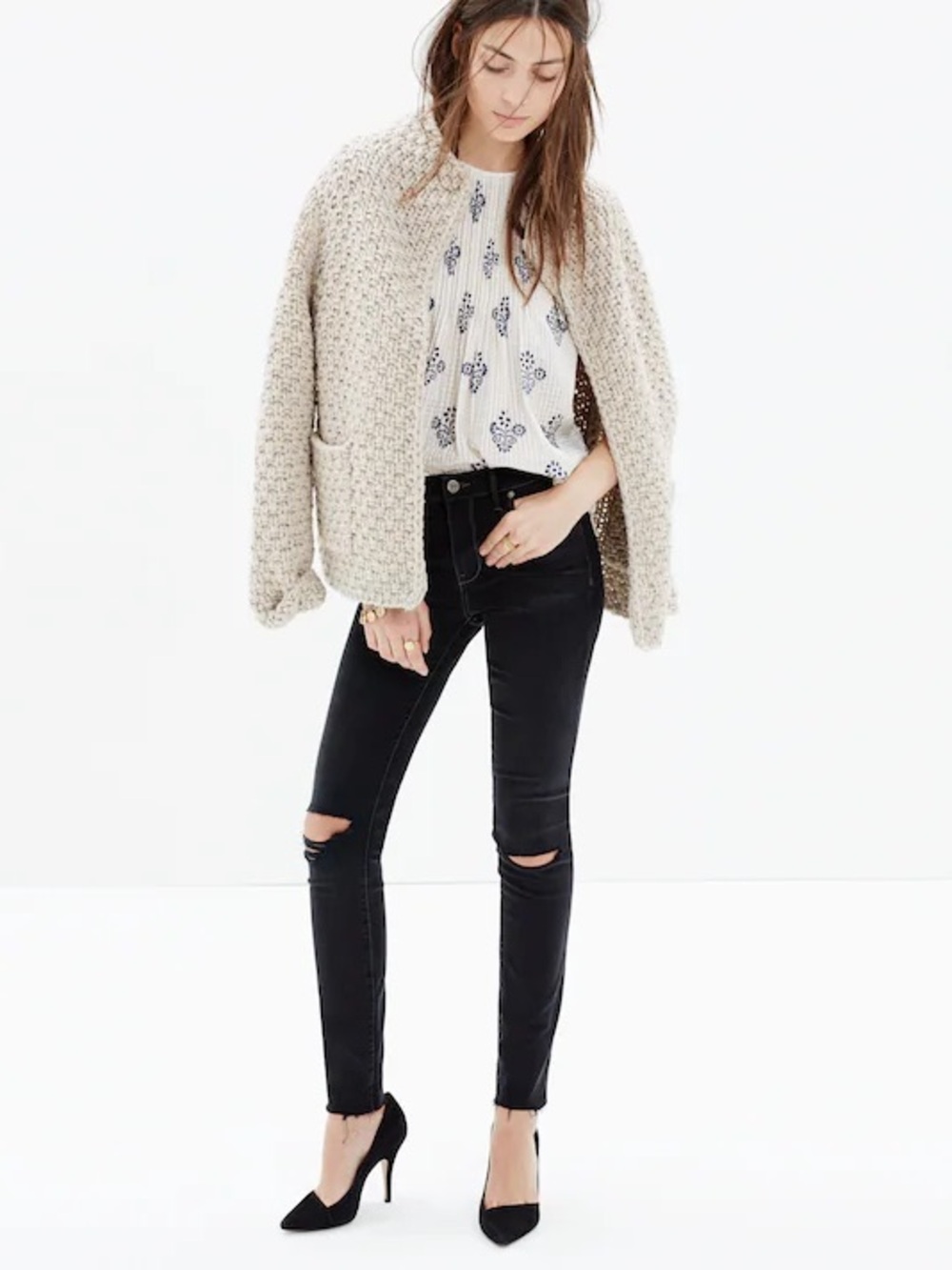 Madewell 9" High-Rise Skinny Jeans Black Ripped Knee Jeans